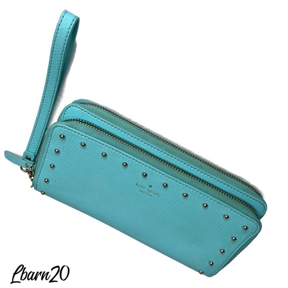 Kate Spade Atoll Tiffany Blue Studded Large Wallet with Coin Zippered RARE color - Picture 3 of 7